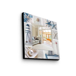 Wallity MA-033 Espejo Decorativo 50x50 cm con Marco de Madera de Pino y Tela, 30x30 cm Espejo Real